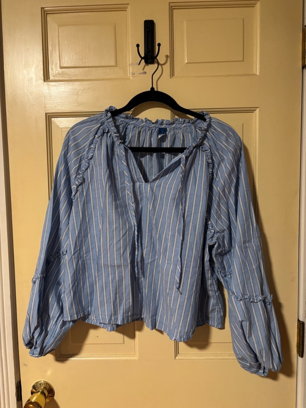 Old Navy Blue and White Striped Peasant Blouse